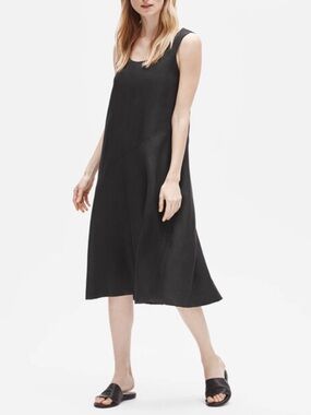 EILEEN FISHER Irish Linen Double Layer Sleeveless Midi Dress, Black